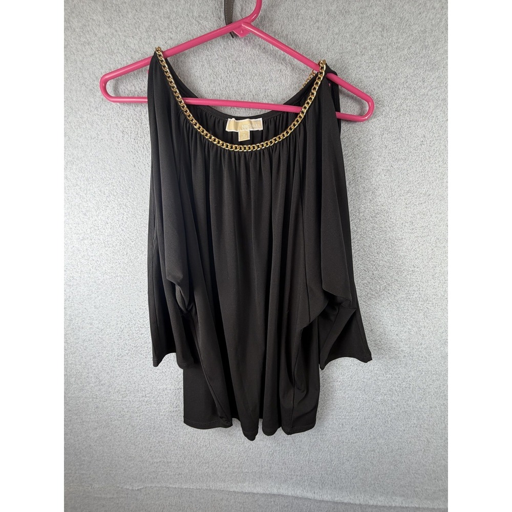 Michael Kors Blouse Womens 1X Black Chain Off Shoulder Kimono Plus Top
